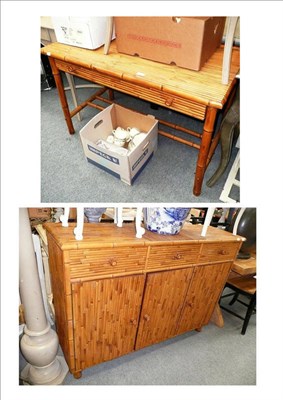 Lot 792 - Bamboo effect hall table fitted a single drawer and a matching sideboard