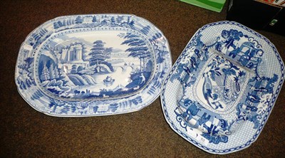 Lot 53 - A Riley blue and white meat dish and an Adams blue and white meat dish (2)