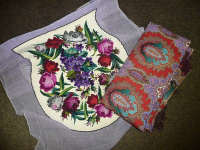 Lot 57 - A Paisley shawl and a needlework and beadwork chair cover (2)