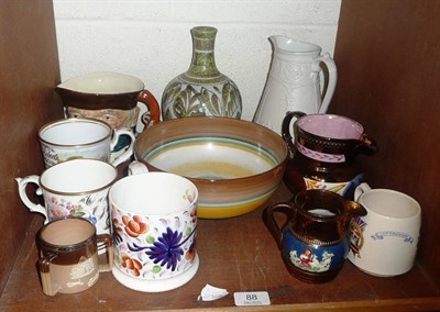 Lot 88 - Four ceramic mugs, three jugs, a Shelley bowl etc