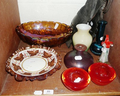 Lot 89 - Eight pieces of glass, a Flight Barr and Barr saucer dish and two African hardwood masks
