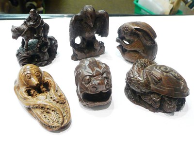 Lot 103 - Six 20th century carved wood netsukes