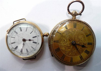 Lot 138 - An 18ct gold pocket watch and a gold cased wristwatch (a.f.)