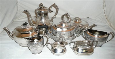 Lot 177 - A silver milk jug and sugar bowl, 8oz and a matching plated teapot, an EPBM three piece tea...