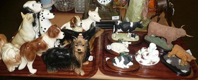 Lot 181 - Two trays of cow and dog figures including Border Fine Arts, Coopercraft and Teviot