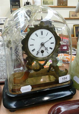 Lot 184 - A small brass skeleton clock by F.L.Hausburg, Paris, under a glass dome (a.f.)