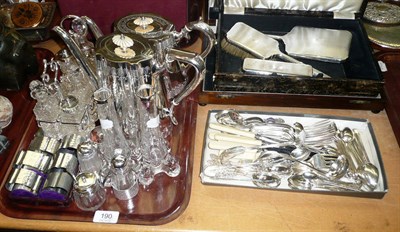 Lot 190 - Quantity of silver plate, cutlery and a pair of glass vases with silver mounts