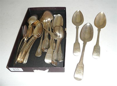 Lot 210 - Quantity of silver tablespoons and dessert spoons with Fisher family crest, 39oz