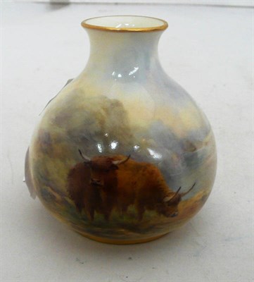 Lot 231 - A Royal Worcester small vase painted with highland cattle by Harry Stinton