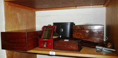 Lot 241 - A Victorian walnut jewellery casket, a rosewood writing box, a pair of binoculars, an oak money...