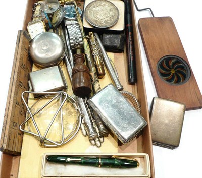 Lot 247 - A Victorian silver snuff box, Birmingham 1840 and a quantity of wristwatches, pens and hand...