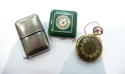 Lot 258 - A Movado purse watch, an 18ct gold fob watch and an Art Deco green enamel travel watch