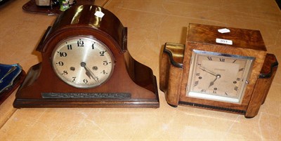 Lot 301 - An Art Deco walnut mantel clock and a mahogany mantel clock