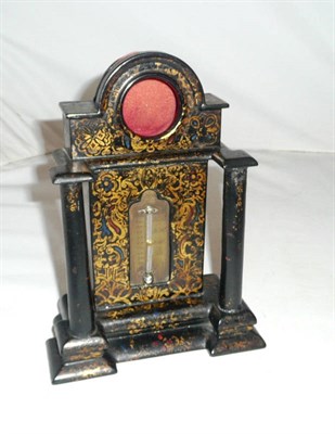 Lot 324 - Victorian black papier mache watch holder/thermometer