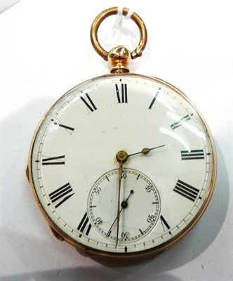 Lot 383 - An open faced pocket watch, case stamped 14K