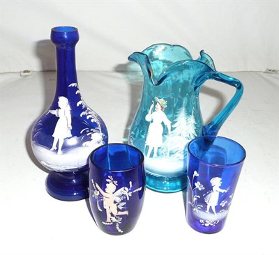 Lot 408 - Four pieces of blue Mary Gregory glass