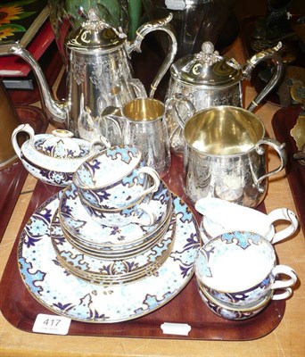 Lot 417 - A plated four piece tea service and a Royal Crown Derby part tea service