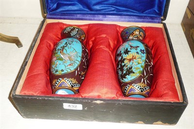 Lot 432 - A pair of Japanese cloisonne vases in a case