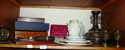 Lot 437 - A Victorian Reeves & Son watercolour box, pearlware plate, silver napkin rings, stamps, etc