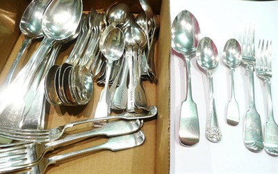 Lot 468 - Nine silver tablespoons, nine dessert spoons, thirty one teaspoons, a table fork and six...