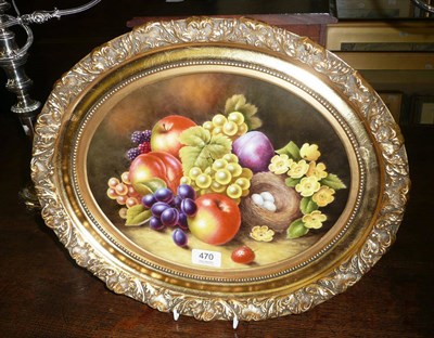 Lot 470 - A Claremont porcelain plaque painted with a still life of fruit by J Smith, in a gilt frame