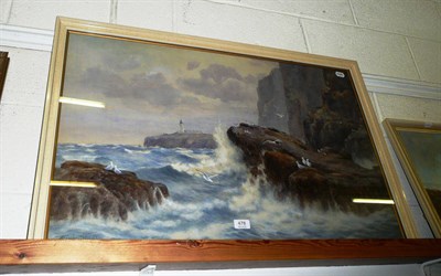 Lot 478 - T Darren Williams -  a rocky coastal scene with gulls, watercolour