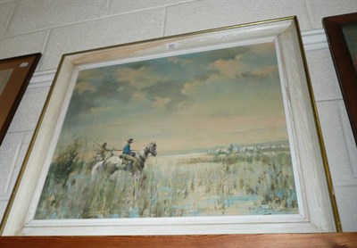 Lot 481 - Alan J Boyer, 20th century contemporary, an oil on canvas of figures on horseback