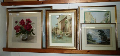 Lot 483 - An Italian harbour scene watercolour, indistinctly signed, Celment Nixon rural landscape...