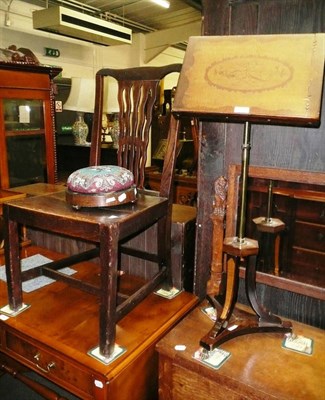 Lot 575 - A Victorian music stand, an oak chair and a small footstool