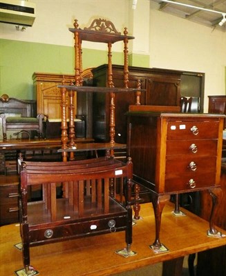 Lot 660 - A Victorian walnut whatnot, a walnut sheet music cabinet, a mahogany Canterbury and two gilt framed