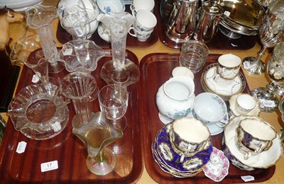 Lot 17 - Quantity of small glass vases, china tea wares etc (on two trays)