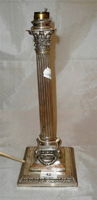 Lot 42 - Plated Corinthian column lamp converted for electricity
