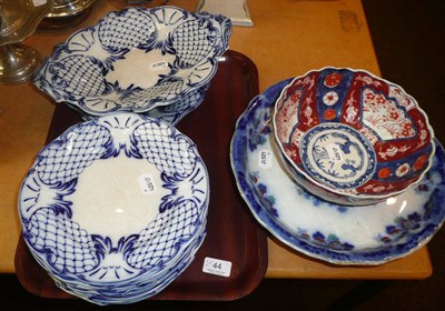 Lot 44 - Blue and white dessert set, cheese stand and an Imari bowl