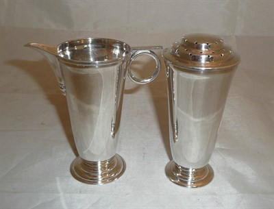 Lot 51 - Art Deco silver sugar caster and cream jug by Belk, 8.5oz
