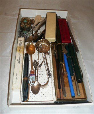 Lot 55 - A collection of fountain pens, silver, collector's items, scent bottle, etc