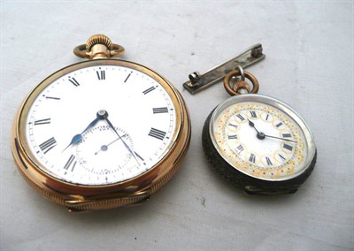 Lot 68 - 935' cased pocket watch with enamel dial and a gold-plated pocket watch