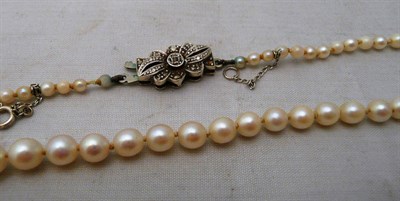 Lot 88 - A strand of cultured pearls with a snap marked '9CT'