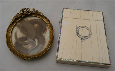 Lot 91 - Calling card case and a framed lock of hair