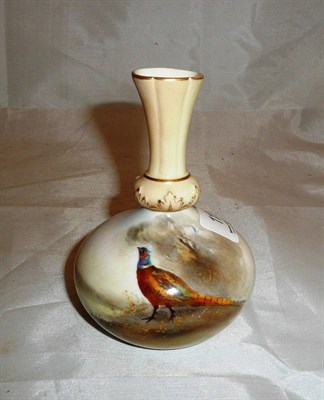 Lot 117 - A Royal Worcester porcelain pheasant-painted vase, shape 799, signed Jas Stinton, green printed...