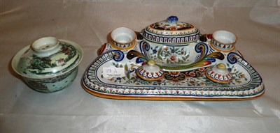 Lot 118 - 18th century Dutch-style inkstandish and a Chinese bowl and cover