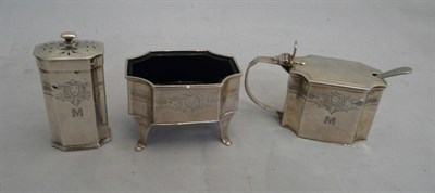 Lot 122 - A silver three piece cruet set