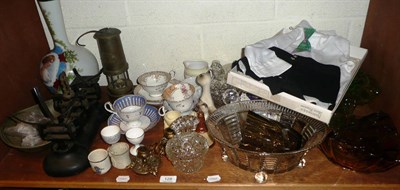 Lot 128 - Hetton Coal & Colliery brass miner's lamp, assorted glassware and ceramics including a Ridgways...