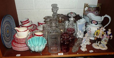 Lot 139 - Shelf including a Noritake large twin handled vase, late 19th century large jug, cut glass...