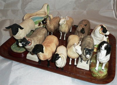 Lot 142 - Collection of pottery sheep figures including Beswick, Border Fine Arts Pottery, Rye Pottery etc