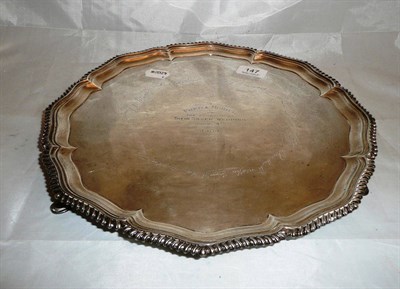 Lot 147 - Silver engraved salver, 40oz approx