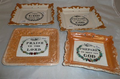 Lot 148 - Pair of 19th century pottery plaques with religious verse and two others