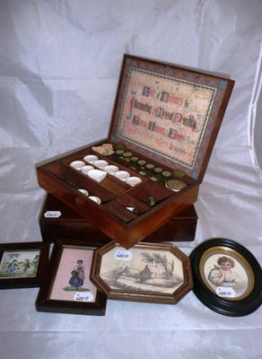 Lot 150 - Paint box, a mahogany box, four small prints and a watercolour