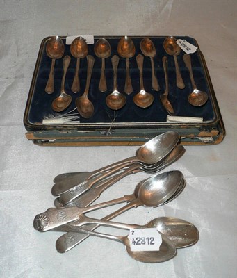 Lot 155 - A cased set of twelve silver teaspoons and a quantity of Georgian teaspoons