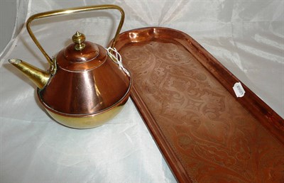 Lot 167 - An Arts & Cratfs copper tray and a copper & brass kettle