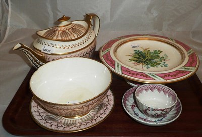 Lot 175 - Part tea set, a pink comport and a teabowl and saucer